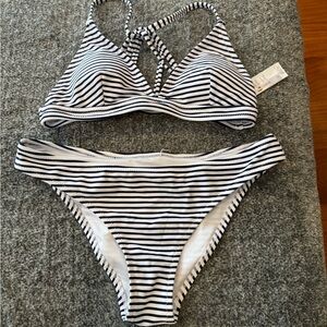 Cupshe Navy and White Striped Bikini